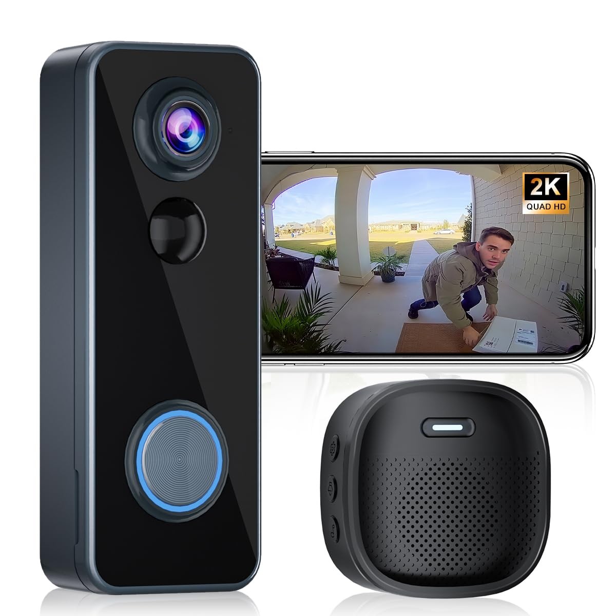 Doorbell Camera Wireless, Head-to-Toe Video - No Subscription Black