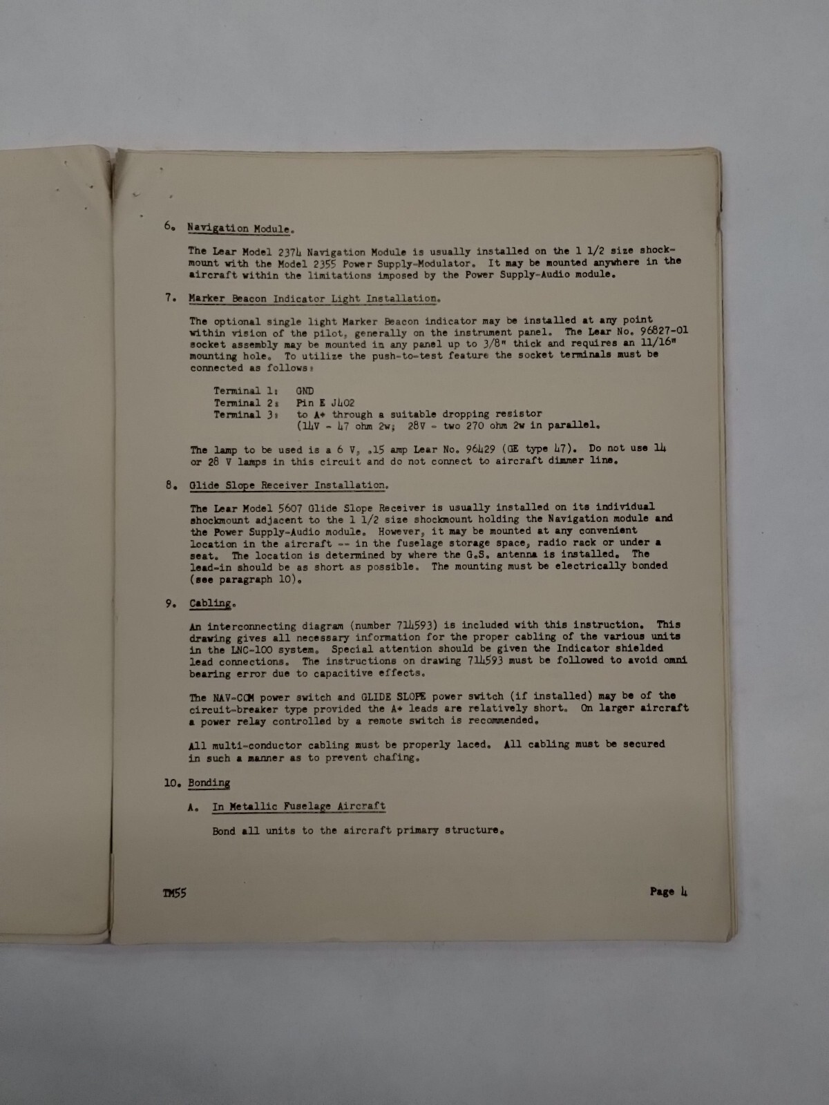 Lear Navigation-Communication System LNC-100 Installation Instructions-Original