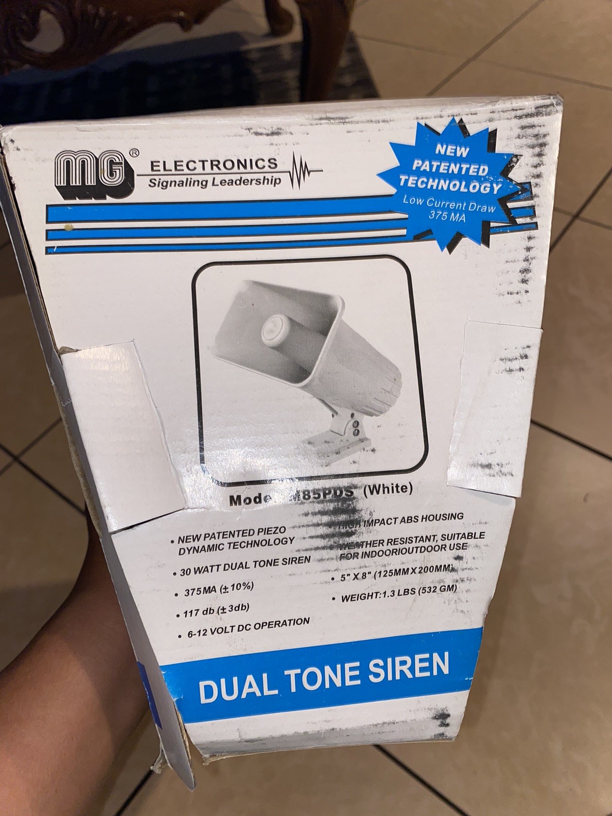 30 Watt Indoor Outdoor MG Electronics Dual Tone Siren M85PDS White