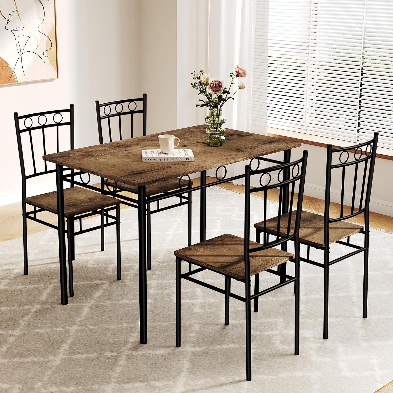 Dining Table Set for 4 5-Piece Kitchen Table and Chairs Rectangular Dining Room