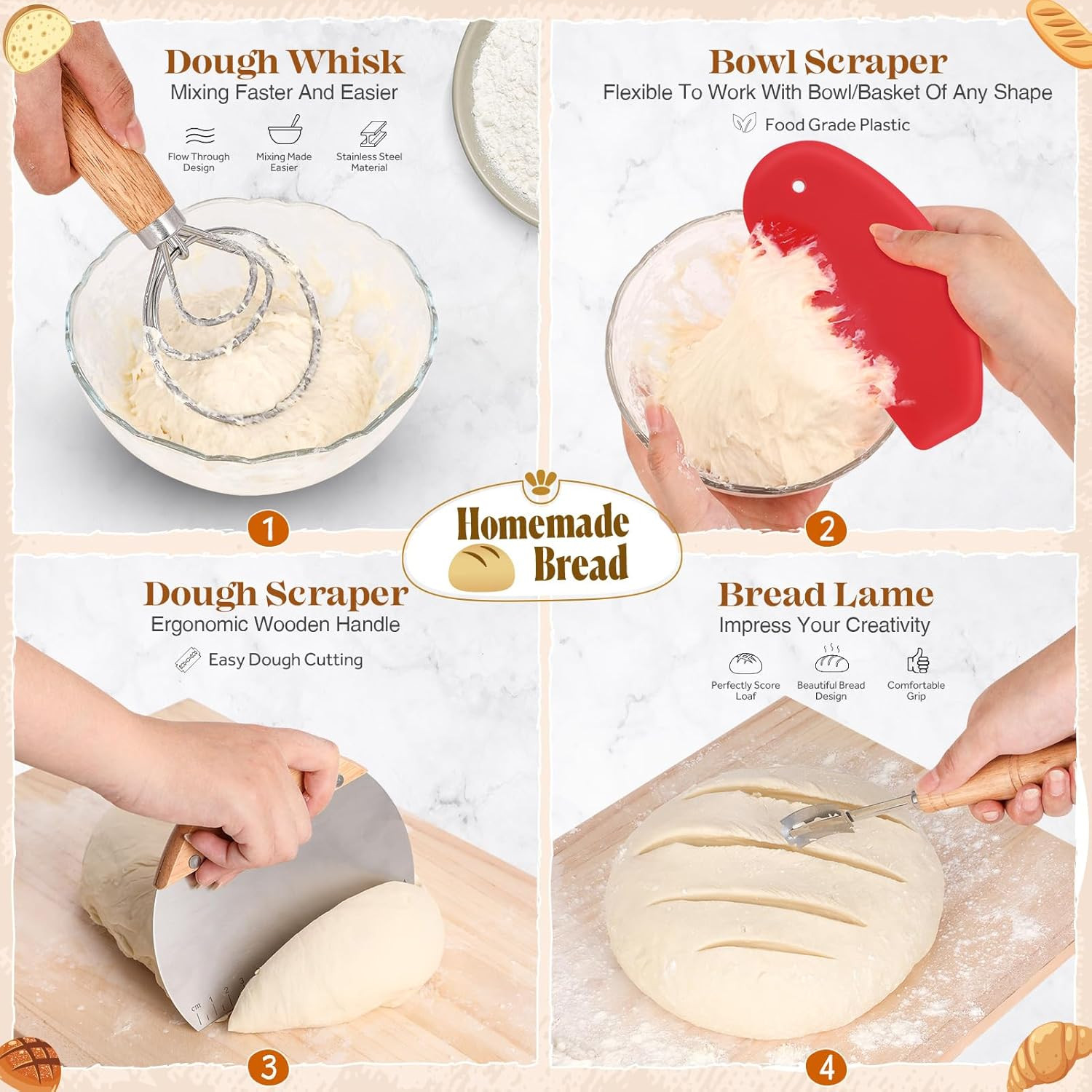 Sourdough Starter Kit Bread Baking Supplies | Proofing Basket Jar Tools Set