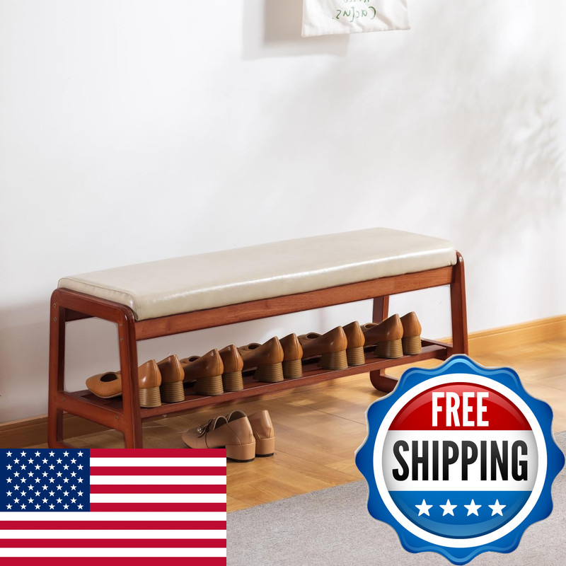 Abamfur Shoe Rack Bench Solid Wood Entryway Bench Shoe Storage Cushion Seat For