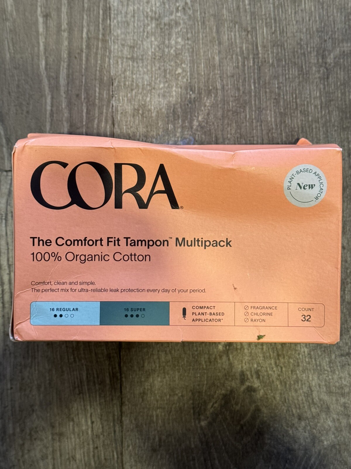 Cora Compact Applicator Tampons, 100% Organic Cotton, 32 ct.