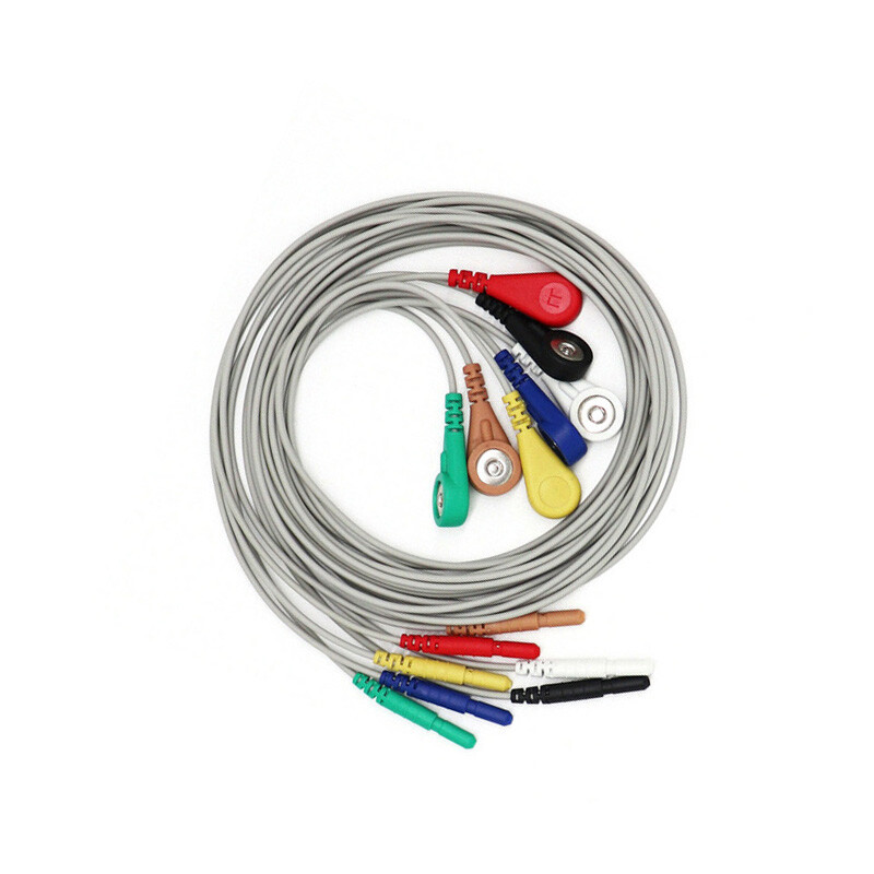 Unviersal DIN 1.5mm ECG/EKG Holter Cable Lead/TPU Cable snap 7-lead 3ft