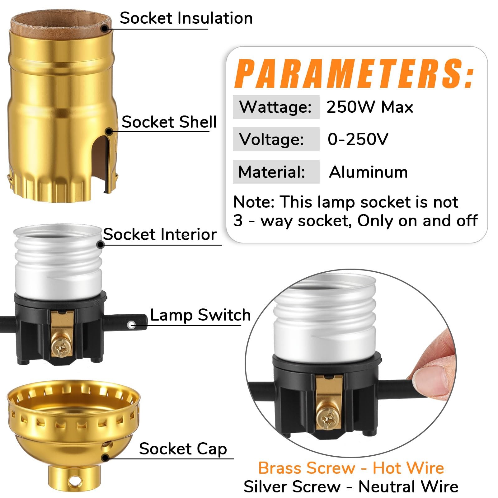 2 Pack UL Listed Lamp Socket with Push On/Off, E26 Threaded Base, Medium Scre...