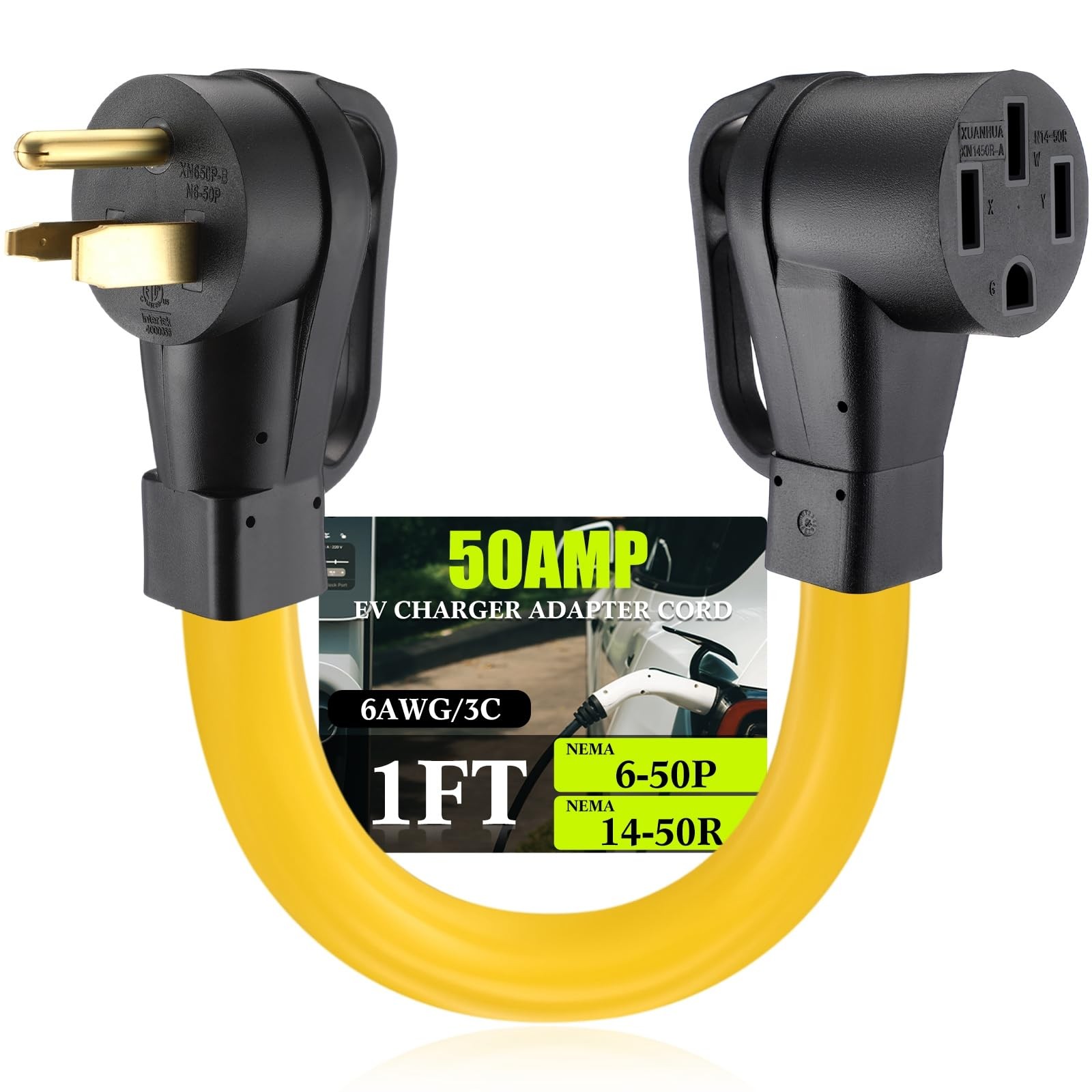 Tellegloww NEMA 6-50P to 14-50R EV Charger Adapter Cord 50Amp 6AWG 3 1ft