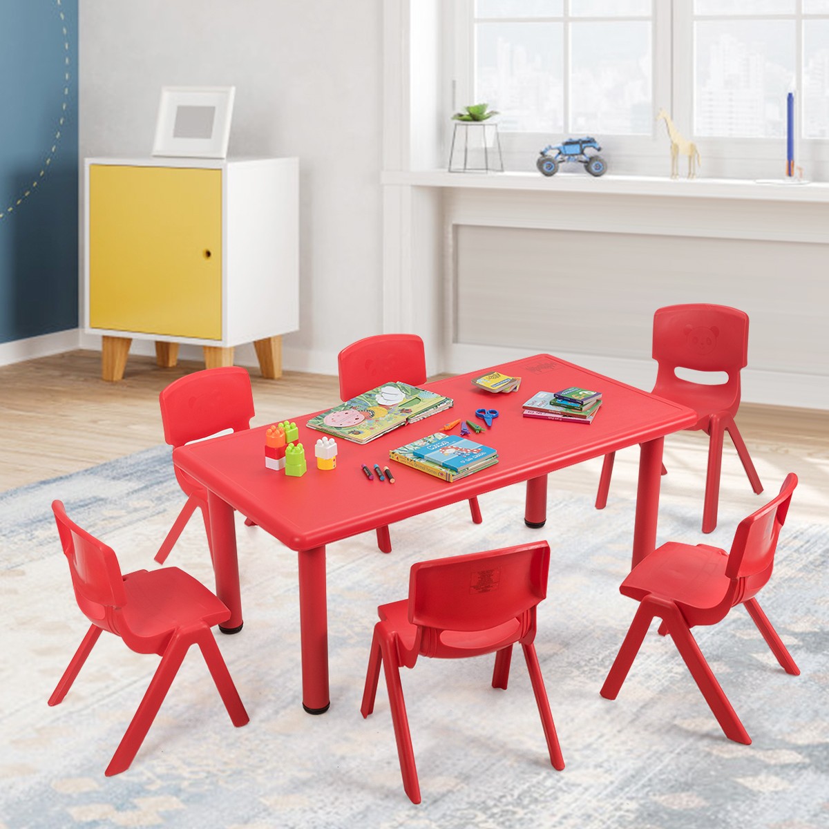 6-pack Kids Plastic Stackable Classroom Chairs Indoor/Outdoor Kindergarten Red