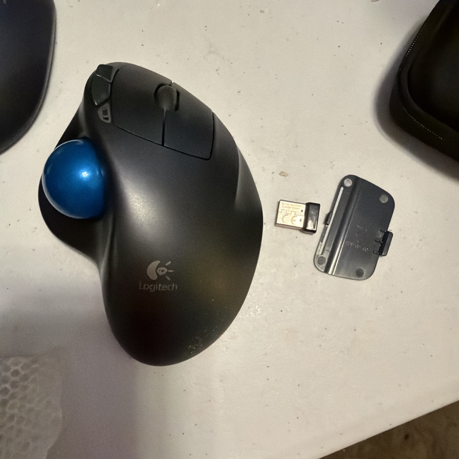 2 Logitech M570 Wireless Trackball Mouse Black w/ Bluetooth Dongle. Untested