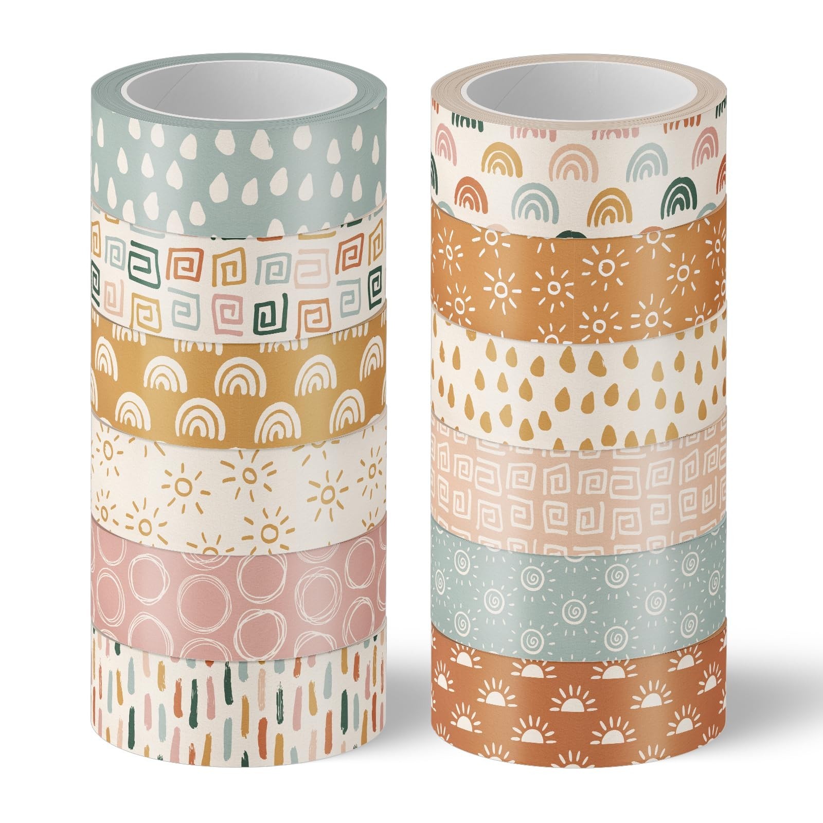 AnyDesign 12 Rolls Retro Boho Washi Tapes Vintage Rainbow Sun Raindrop Washi ...