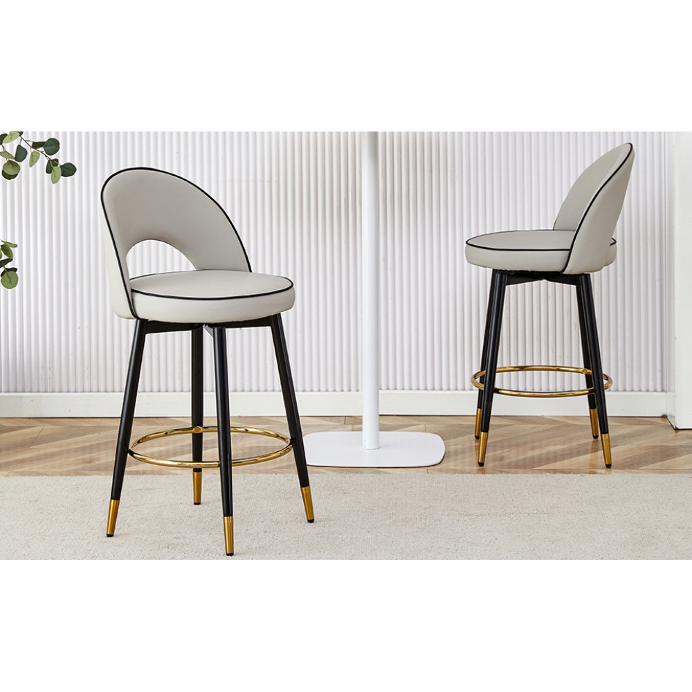 Modern 360 Swivel Barstools Set of 2, Black Faux Leather Bar Chair w/Metal Legs