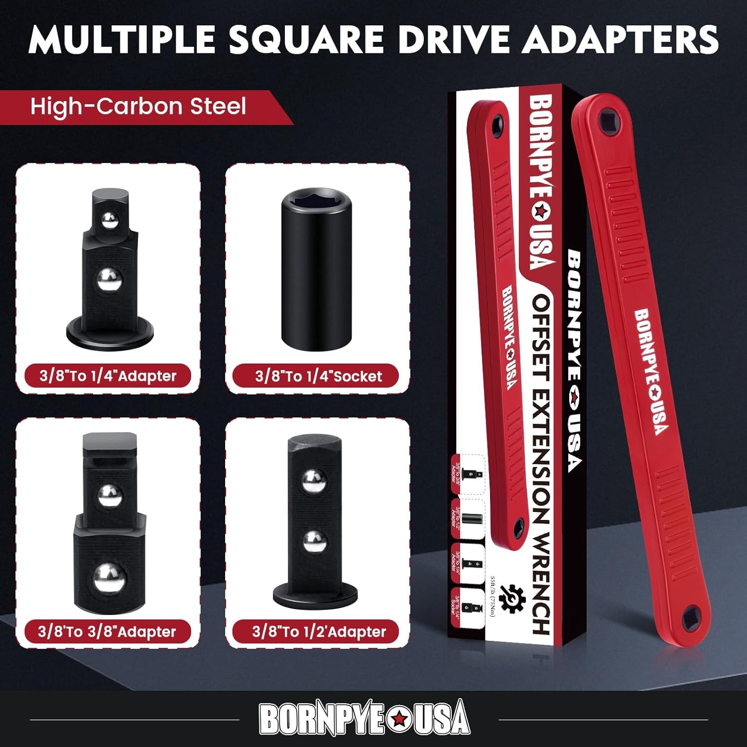 Offset Extension Wrench Set, Impact Ready Socket Wrench Extender Tool with Ve...