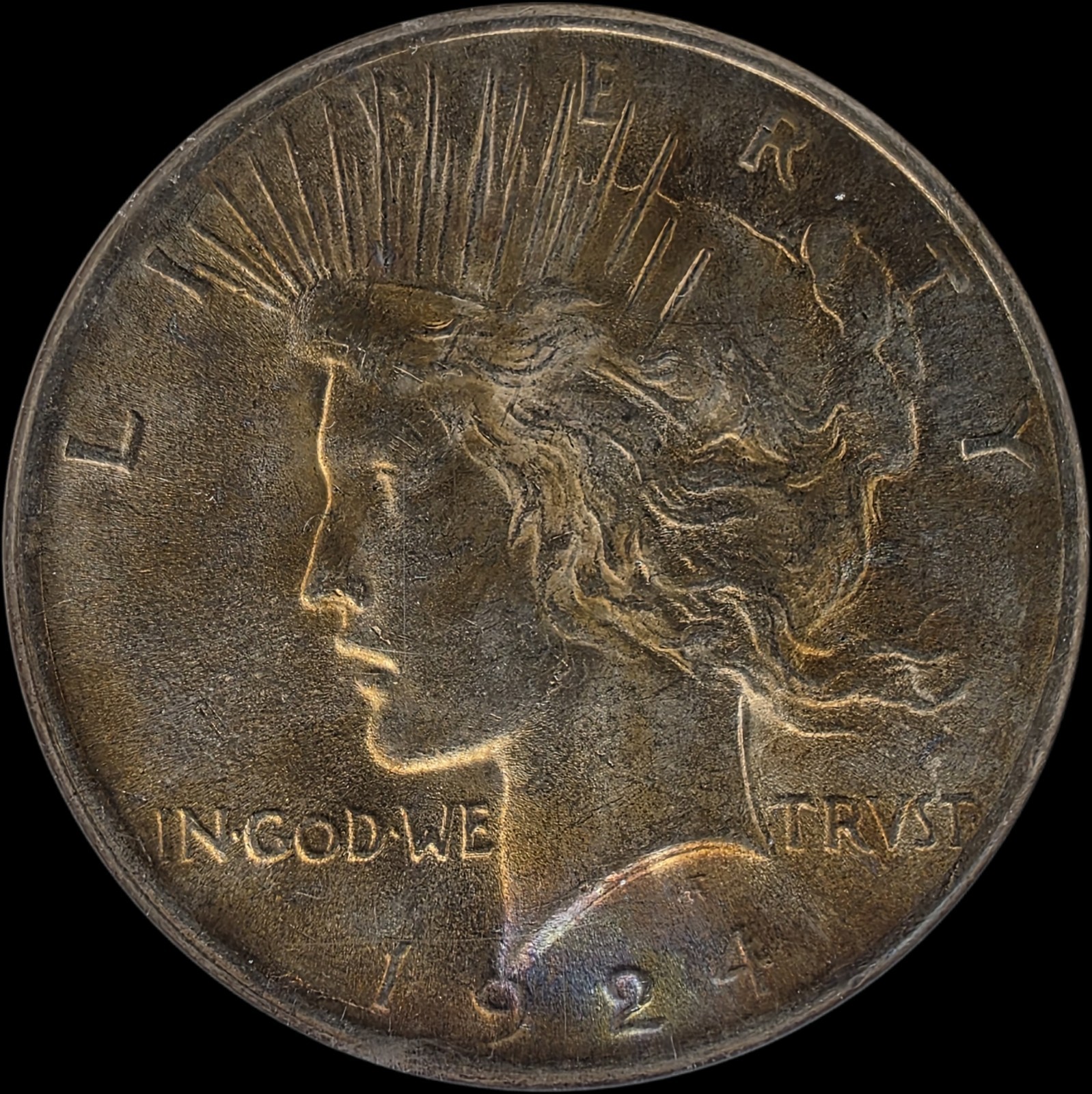 1924 Peace Silver Dollar NGC MS-62 Sunset Toning!