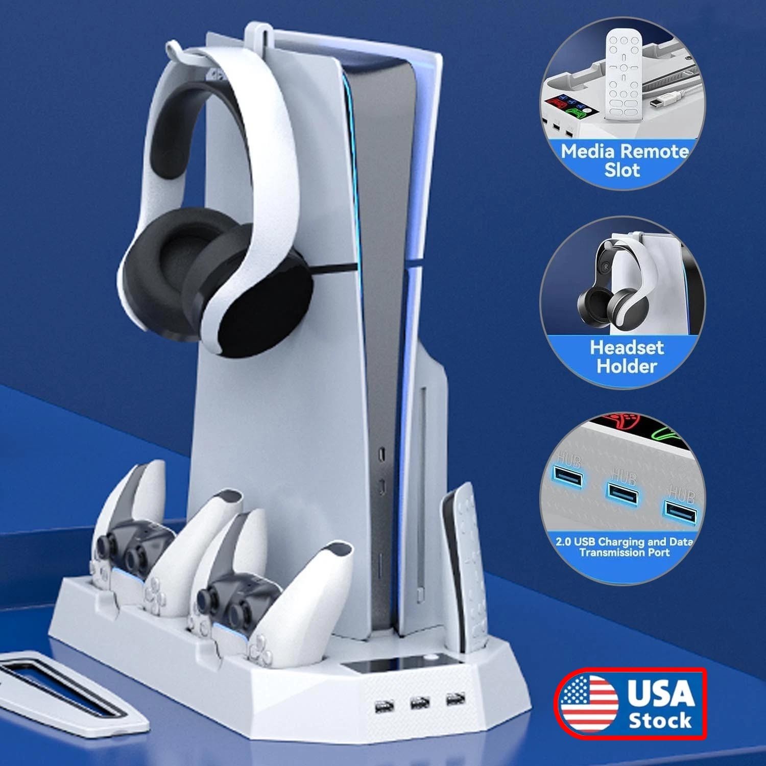 Stand Cooling Fan Controller Dual Charger Station For PlayStation 5 PS5 Slim