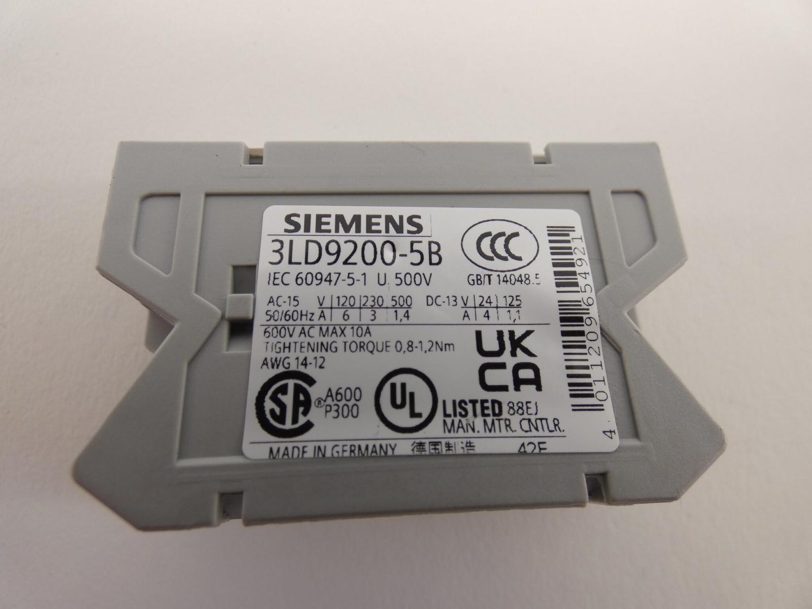 Siemens 3LD9200-5B Auxiliary Switch 600V 10A - NEW Surplus!