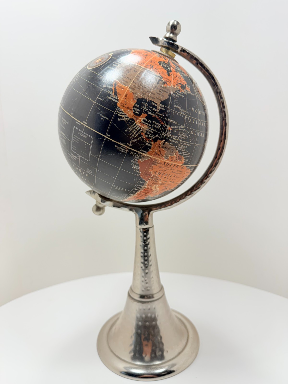 Vintage Hand Hammered Multi Colored Globe with Silver Base