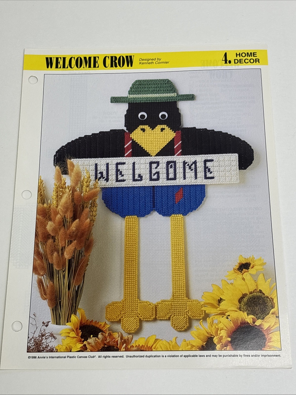 Welcome Crow Annie's Attic Plastic Canvas Pattern Page