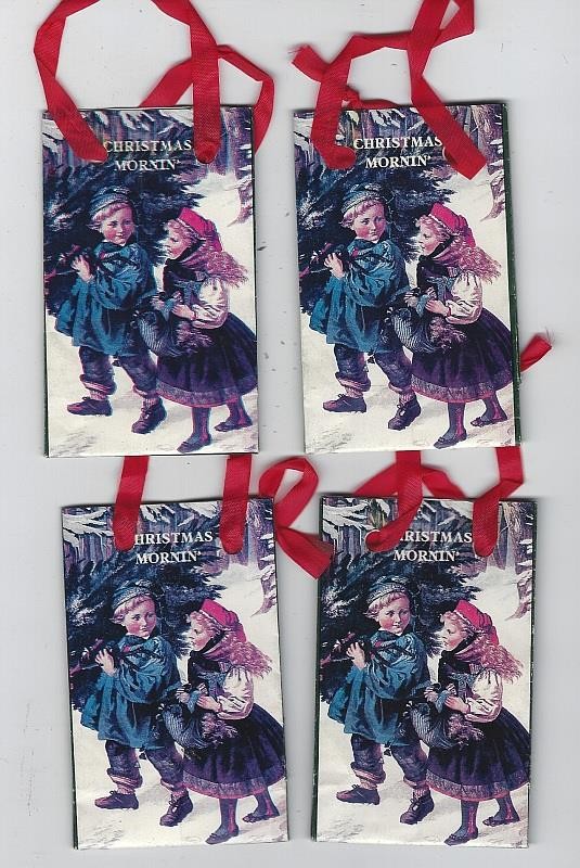Small Christmas Mornin Paper Goody Bags Victorian Design Girl Boy Lot of Four