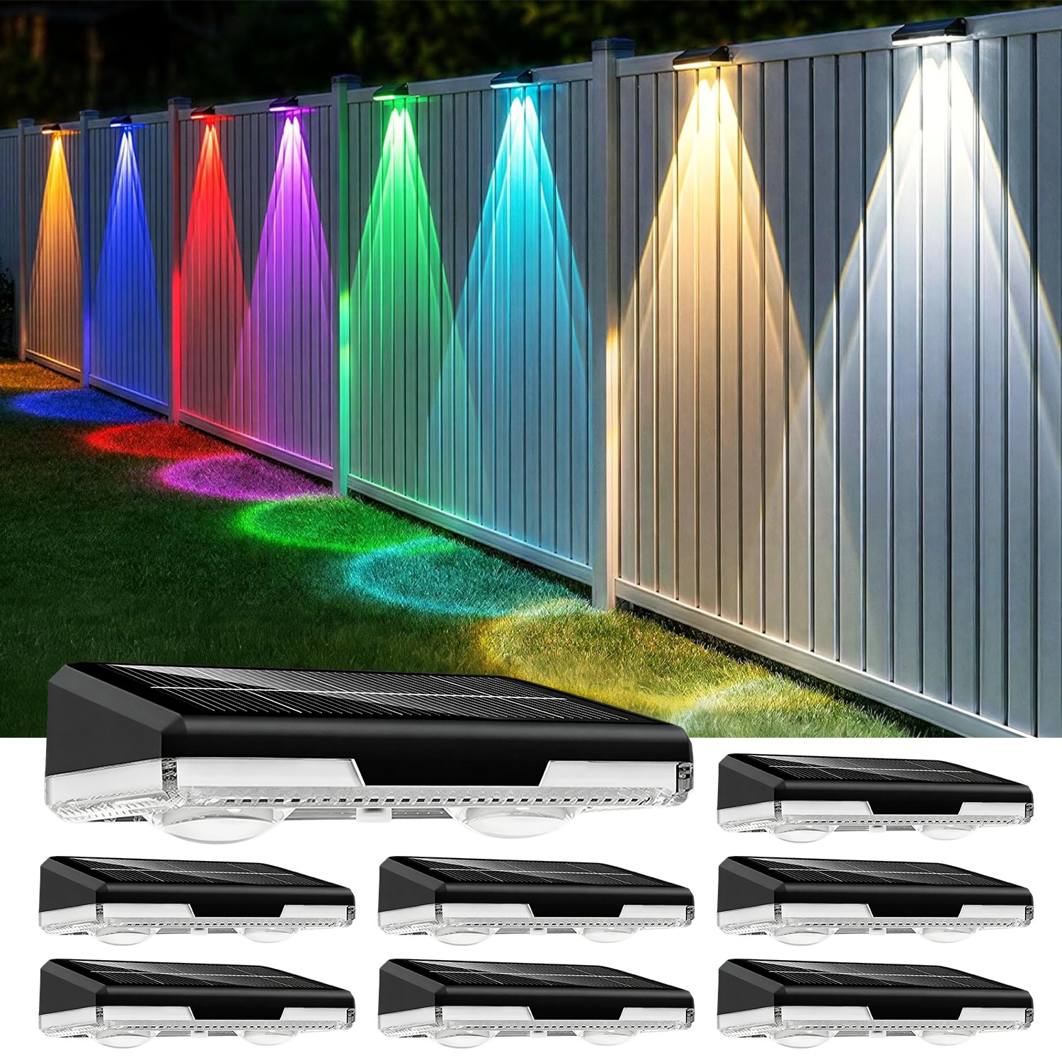 Solar Fence Light Dusk To Dawn Outdoor Yard Garden RGB Waterproof Decor Lamp