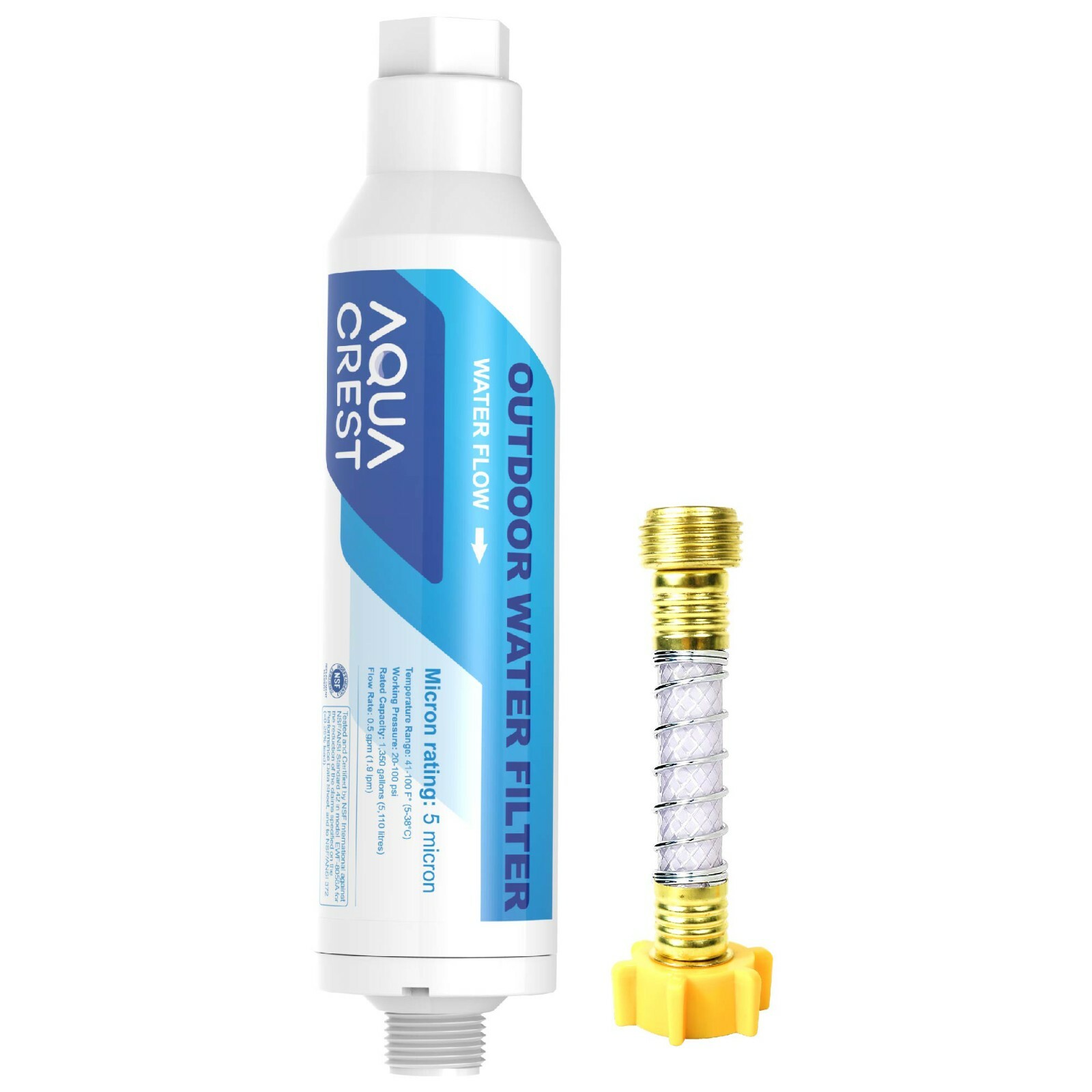 AQUA CREST Inline Water Filter, for Car Washing, 1 Pack with Hose Protector