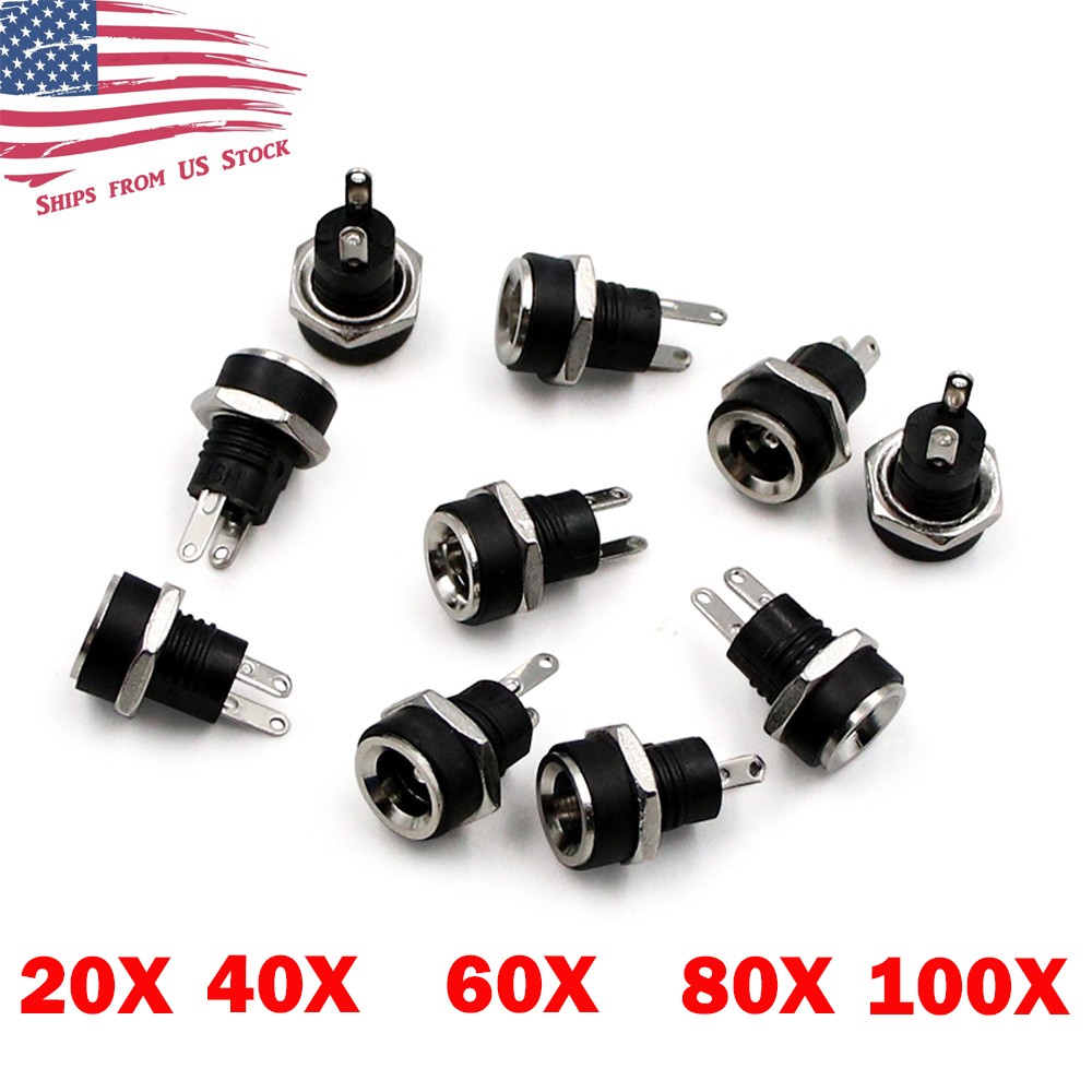 20/40/60/80/100pc DC Power Supply Jack Socket Female Panel Mount Connector 3-Pin