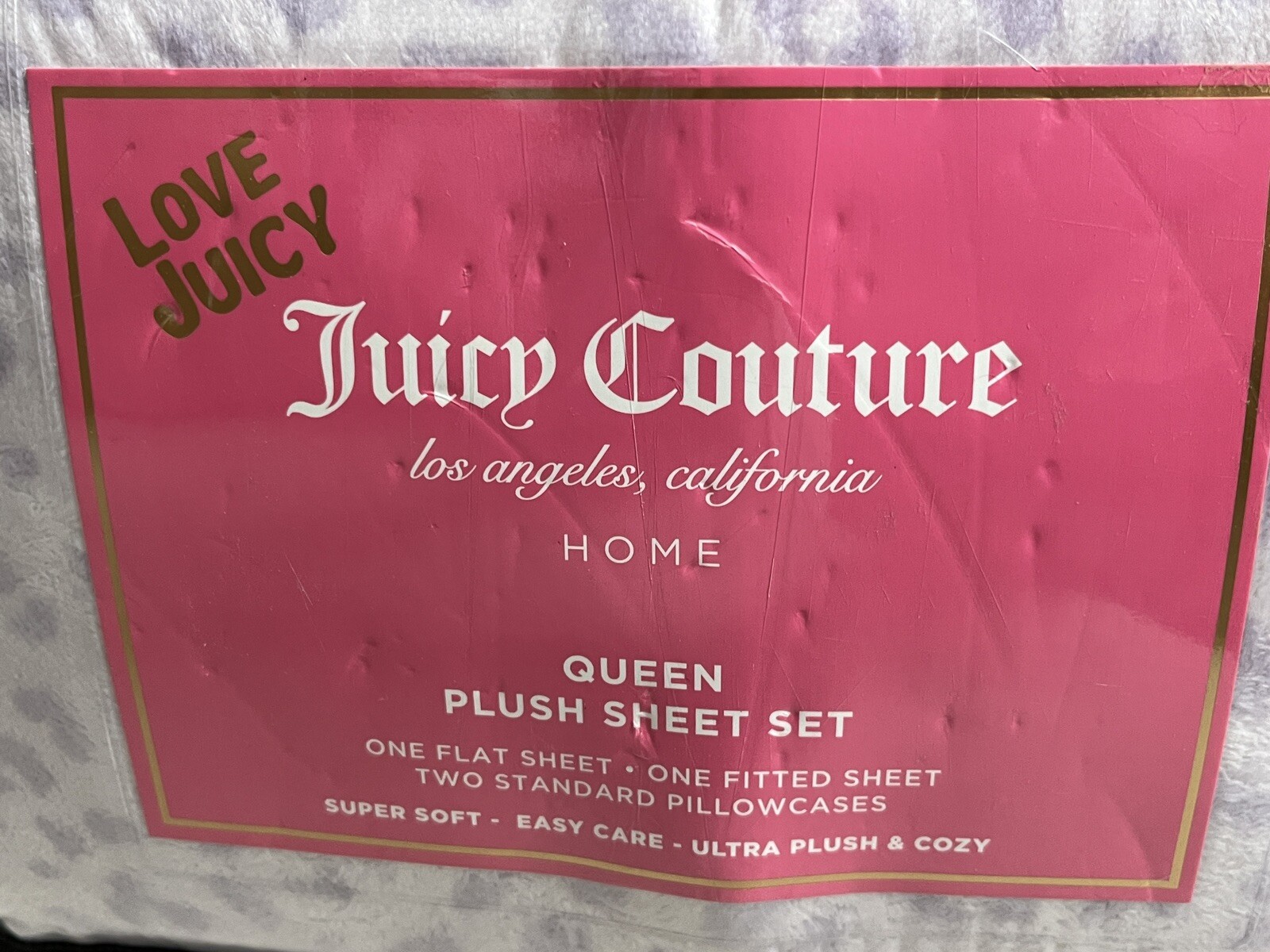 Juicy Couture PURPLE Leopard Plush 4~Pc Queen Bed Sheet set 100% Polyester NWT