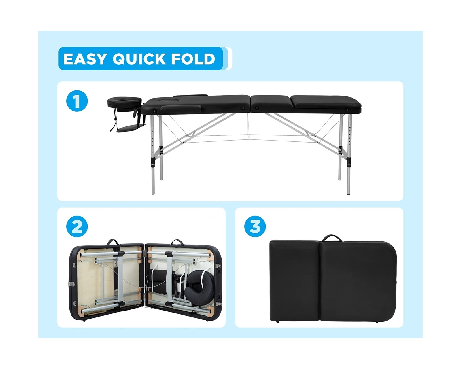 Massage Table Portable Massage Bed 3 Folding 73 Inch Height Adjustable Alumin...