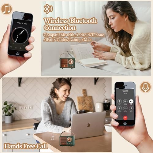 Retro Bluetooth Speaker, Wireless Mini Portable Speakers Support USB/TF Green