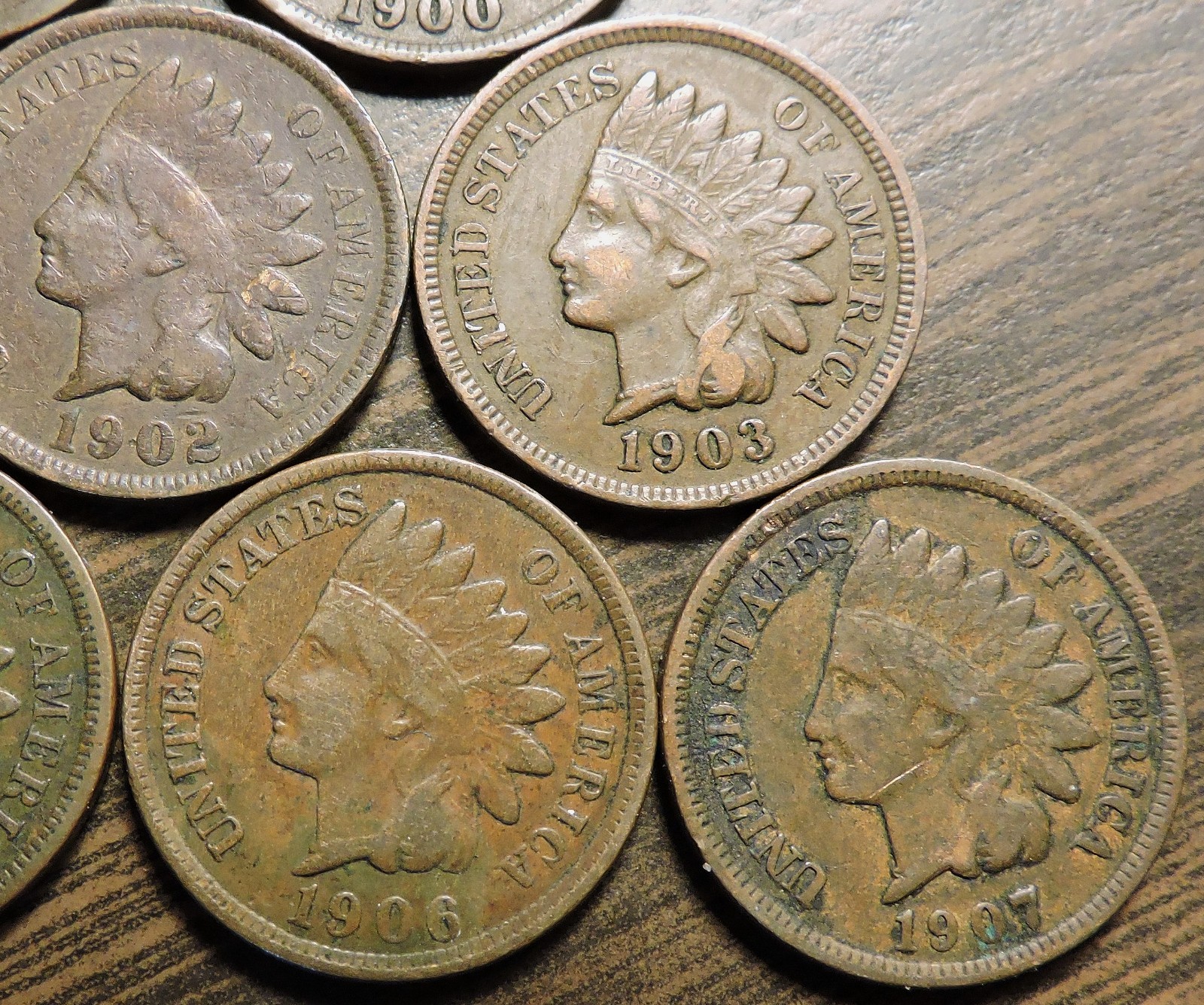 10 Indian Head Cents 1896, 1899 - 1907