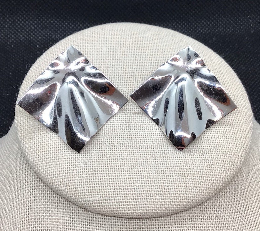 Vintage Silver Tone Costume Chunky & Unique Drop Earrings H707
