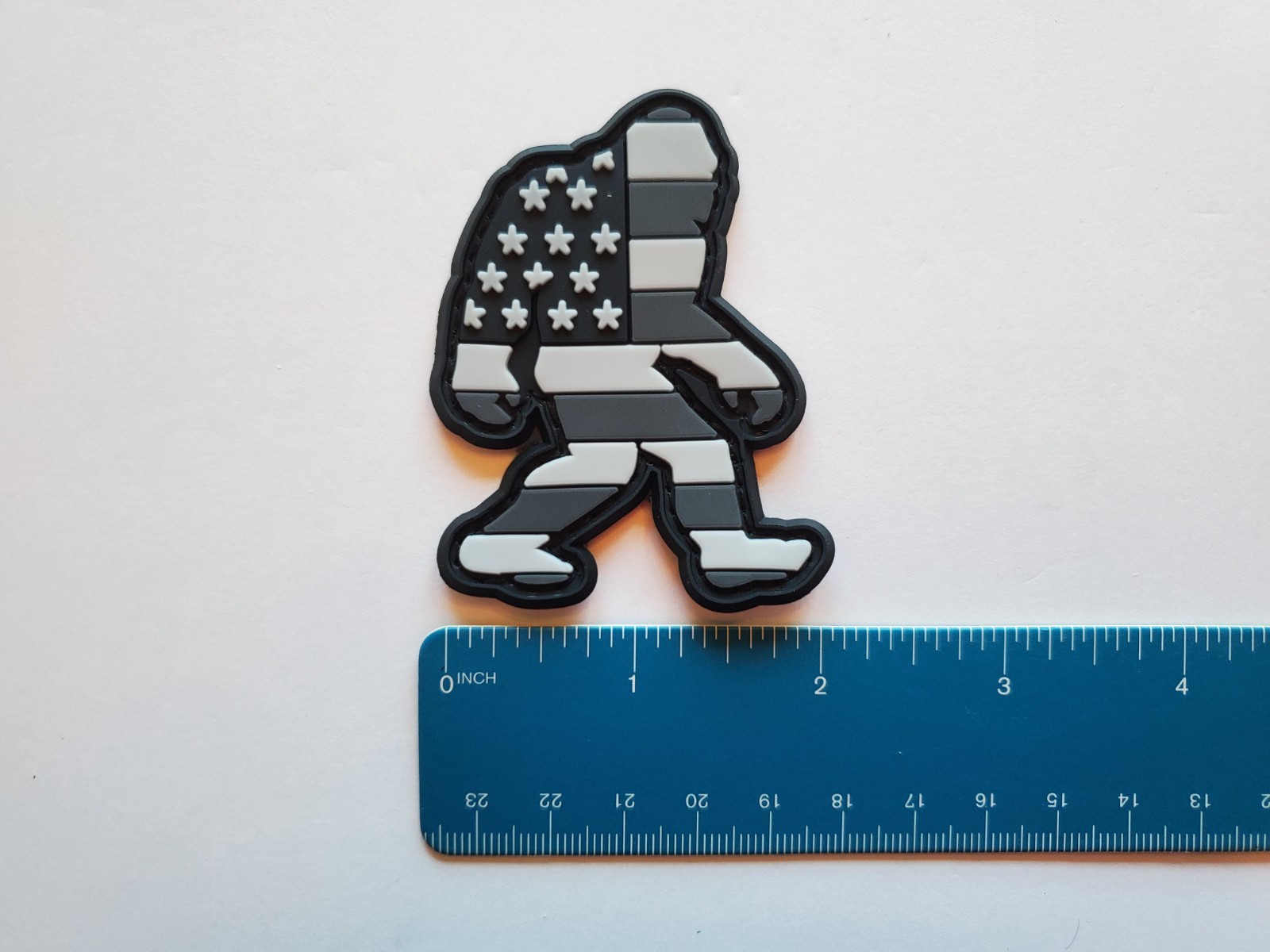 Bigfoot Sasquatch USA Flag PVC Morale patch Hook & Loop 2" x 2.5" Black & Grey