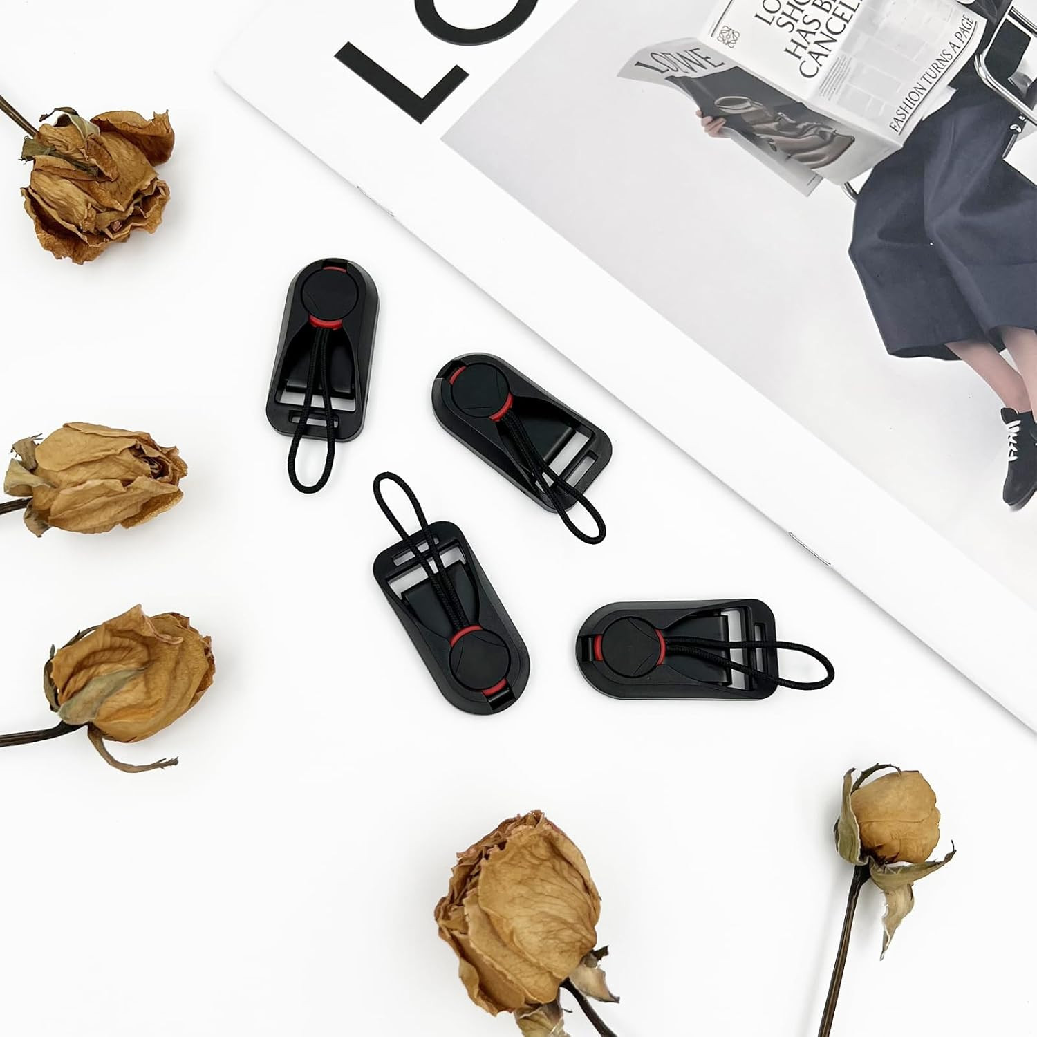 4-Pack Camera Strap Connectors for Quick Release Buckle System - Black