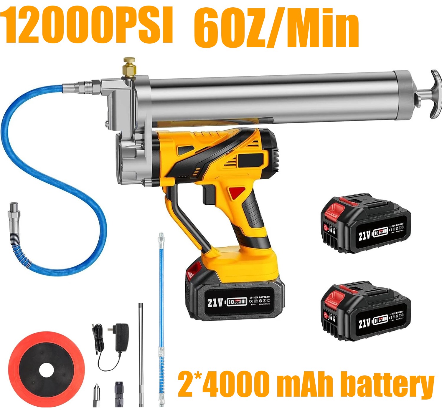 TaskStar Electric Grease Gun,12000 PSI Battery Operated Grease Gun 2xBattery
