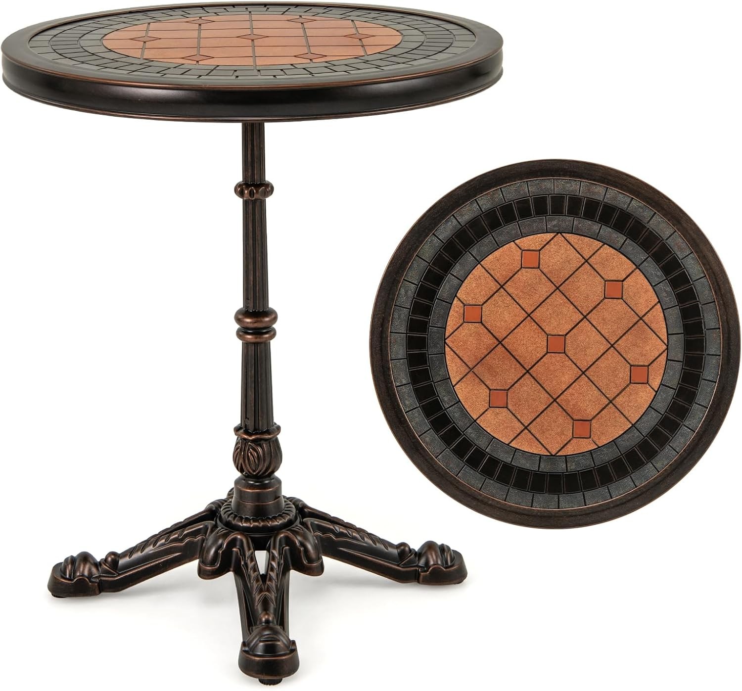 24" Round Patio Dining Table Weather-Resistant Cast Aluminum Outdoor Table W/
