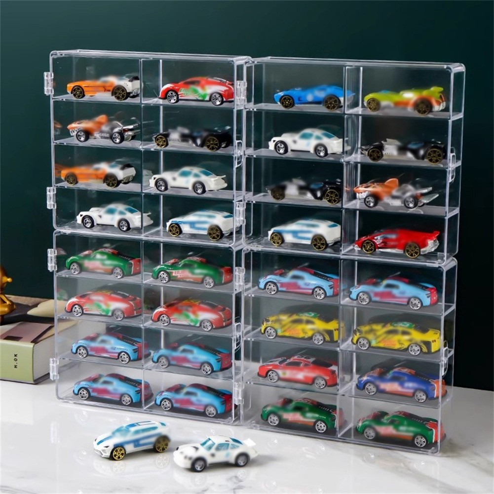 Model Car Diecast Display Case 1:64 Scale 8 Car Compartment with Locking Latch