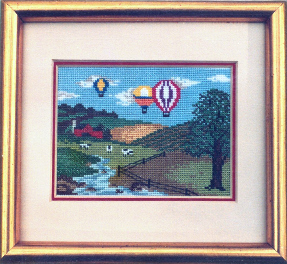 BPM Buckeye Designs BALLOONING Cross Stitch Chart ~ summer fun / river / scenery