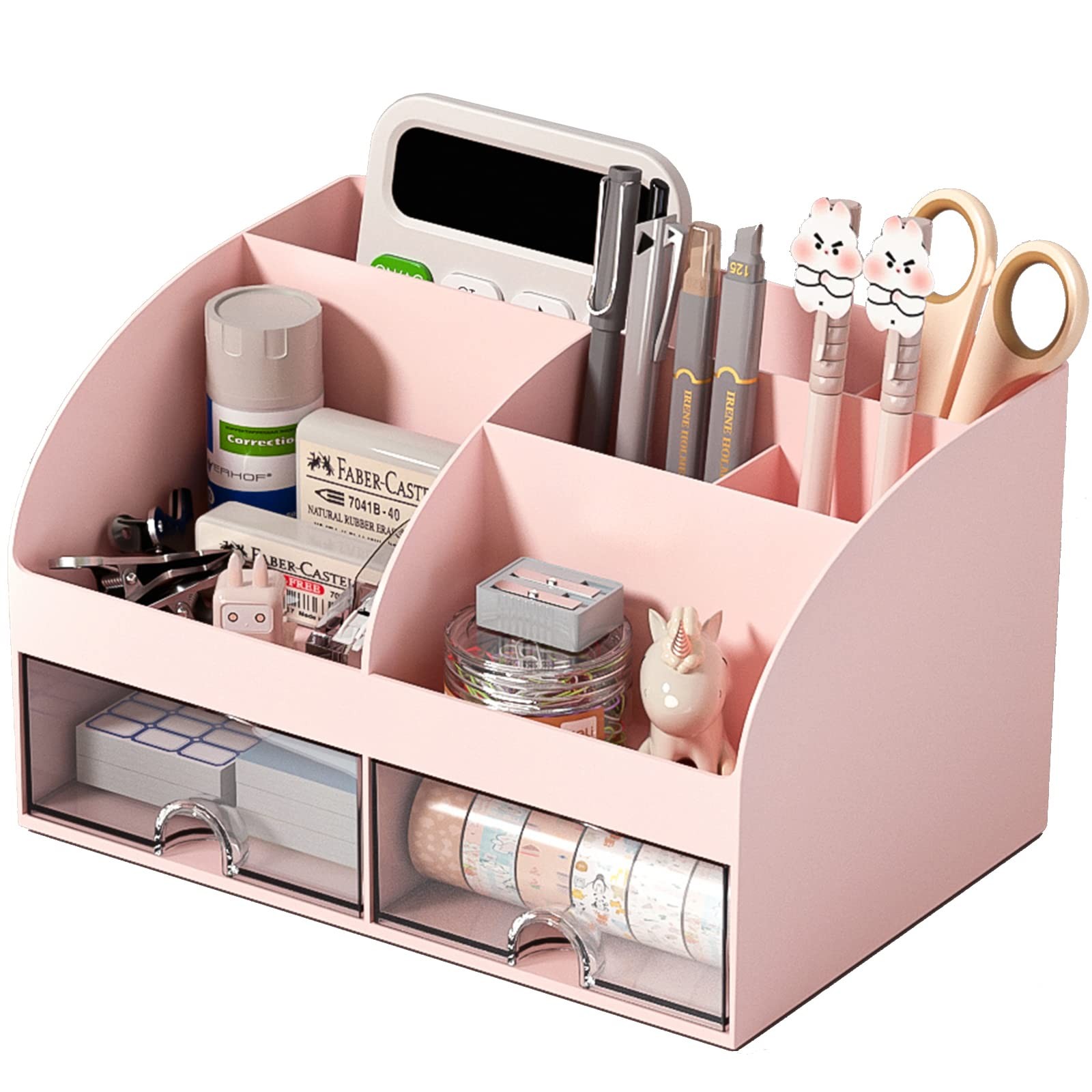 Desk Organizer with 6 Compartments and 2 Drawers, Plastic Makeup Organizer, P...
