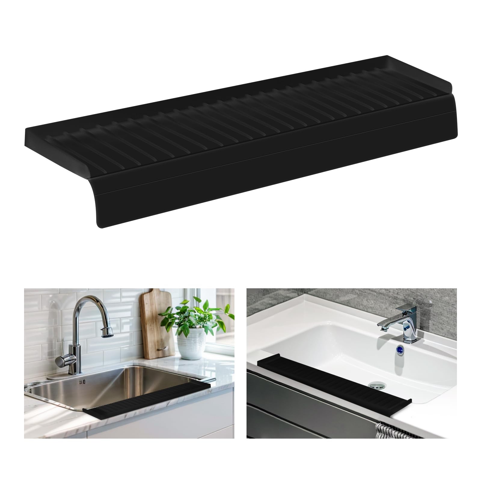 Sink Edge Protector with Suction Cup, 24" x 4", Silicone Sink Splash Guard fo...