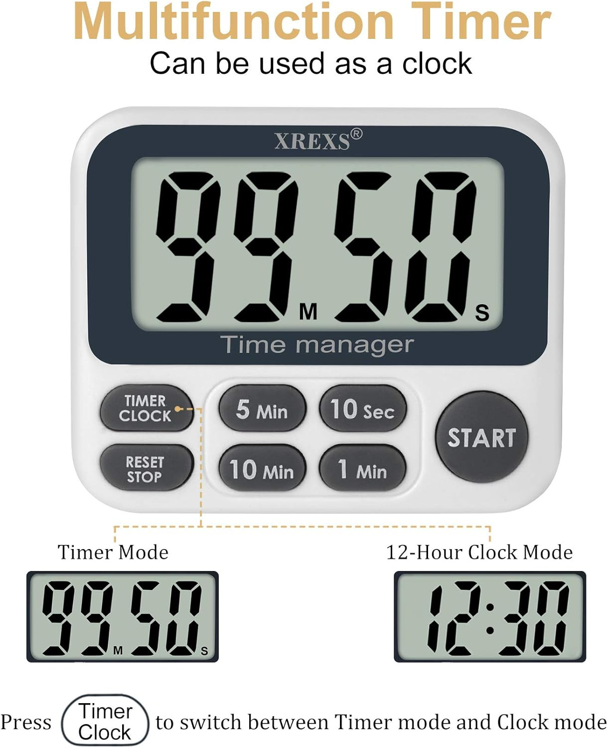 Digital Kitchen Timer, Magnetic Countdown up Cooking Timer with Large LCD Displa