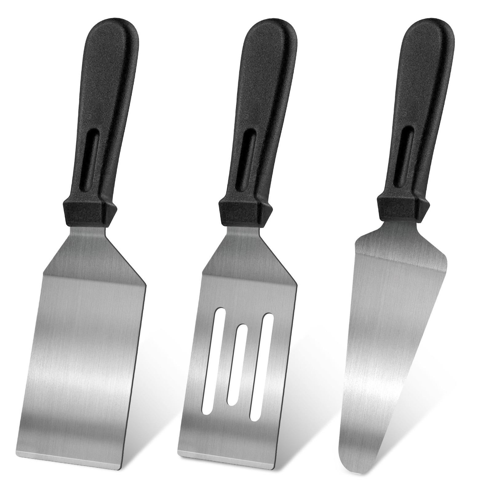 Metal Spatula Set Stainless Steel for Griddle, BBQ & Eggs Heat Resistant Handle