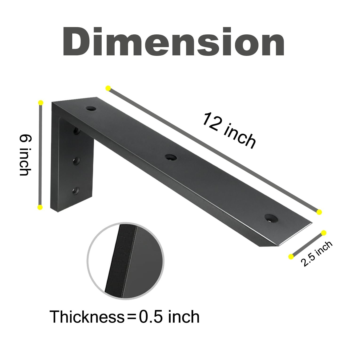 WINKER Countertop Support Bracket 3 Pack Heavy Duty 1/2 Thick Hidden L Shelf