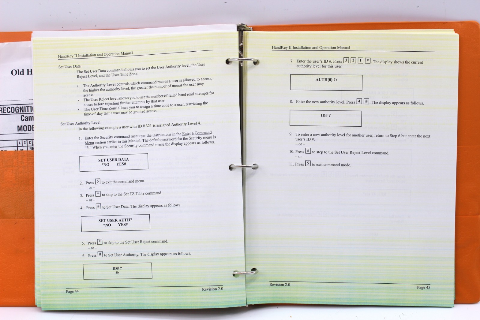 Recognition Systems HandKey II Installation & Operation Manual Binder w/ Schlage