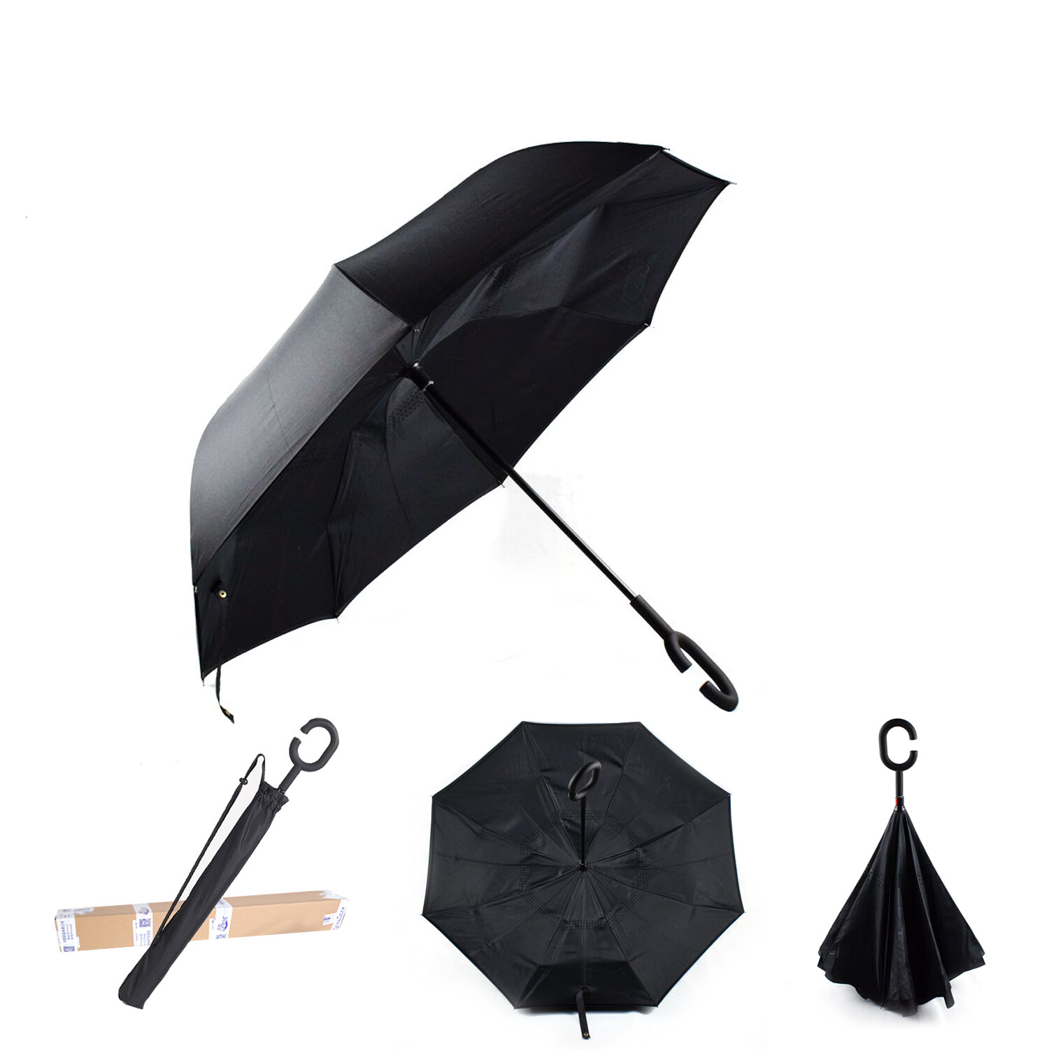 Umbrella -Upside Down-Windproof Inverted Reverse C-Handle Folding with Carry Bag