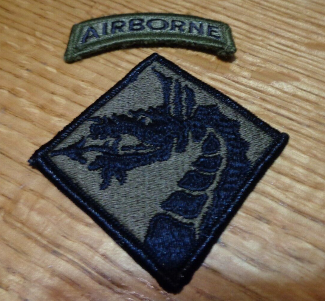 US Army 18th Airborne Sky Dragons sewn / iron patch & tab OD GREEN DESERT STORM