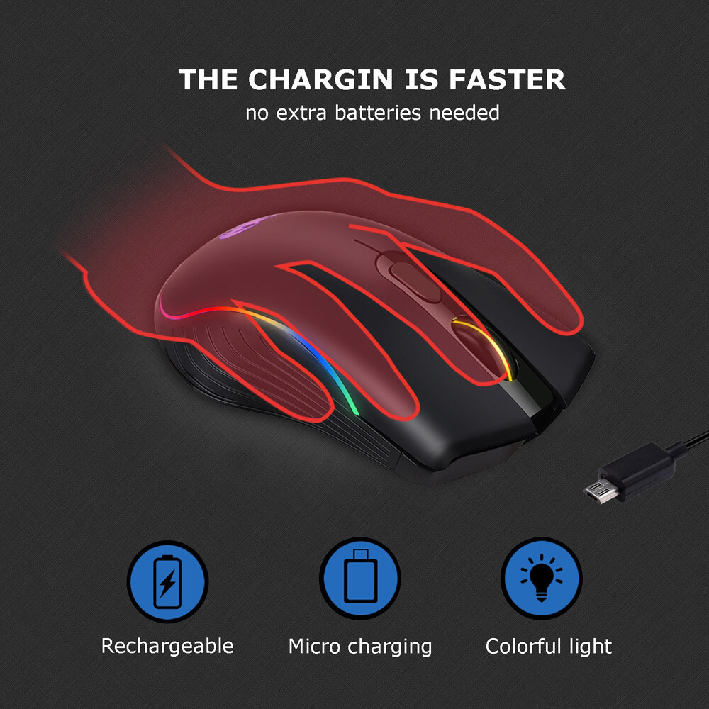 Gaming Mouse 7 Color LED Backlight Wireless USB Rechargeable Optical Mice For PC