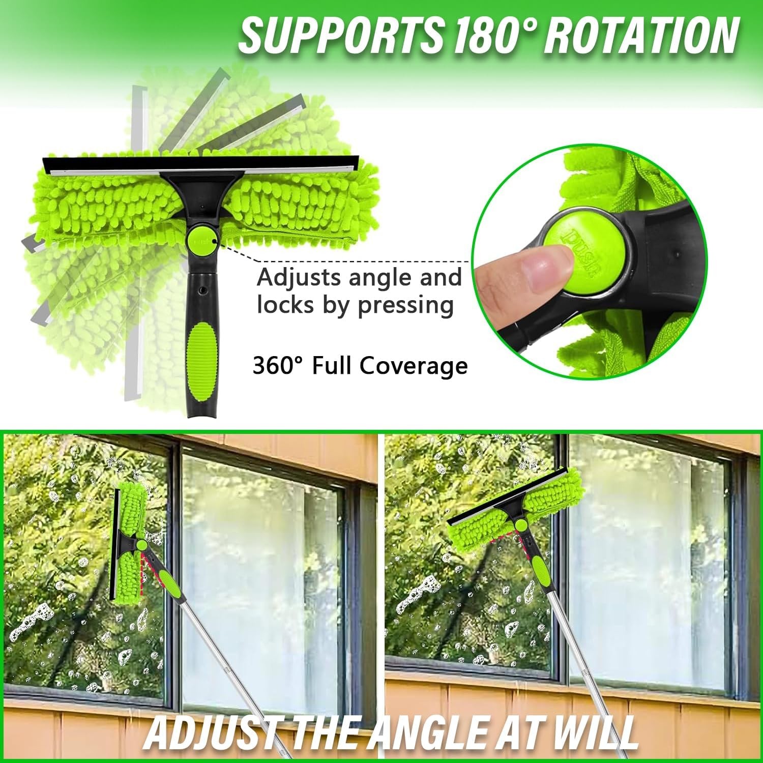 3-in-1 Extendable Window Cleaner with Microfiber Pads & Squeegee Tool