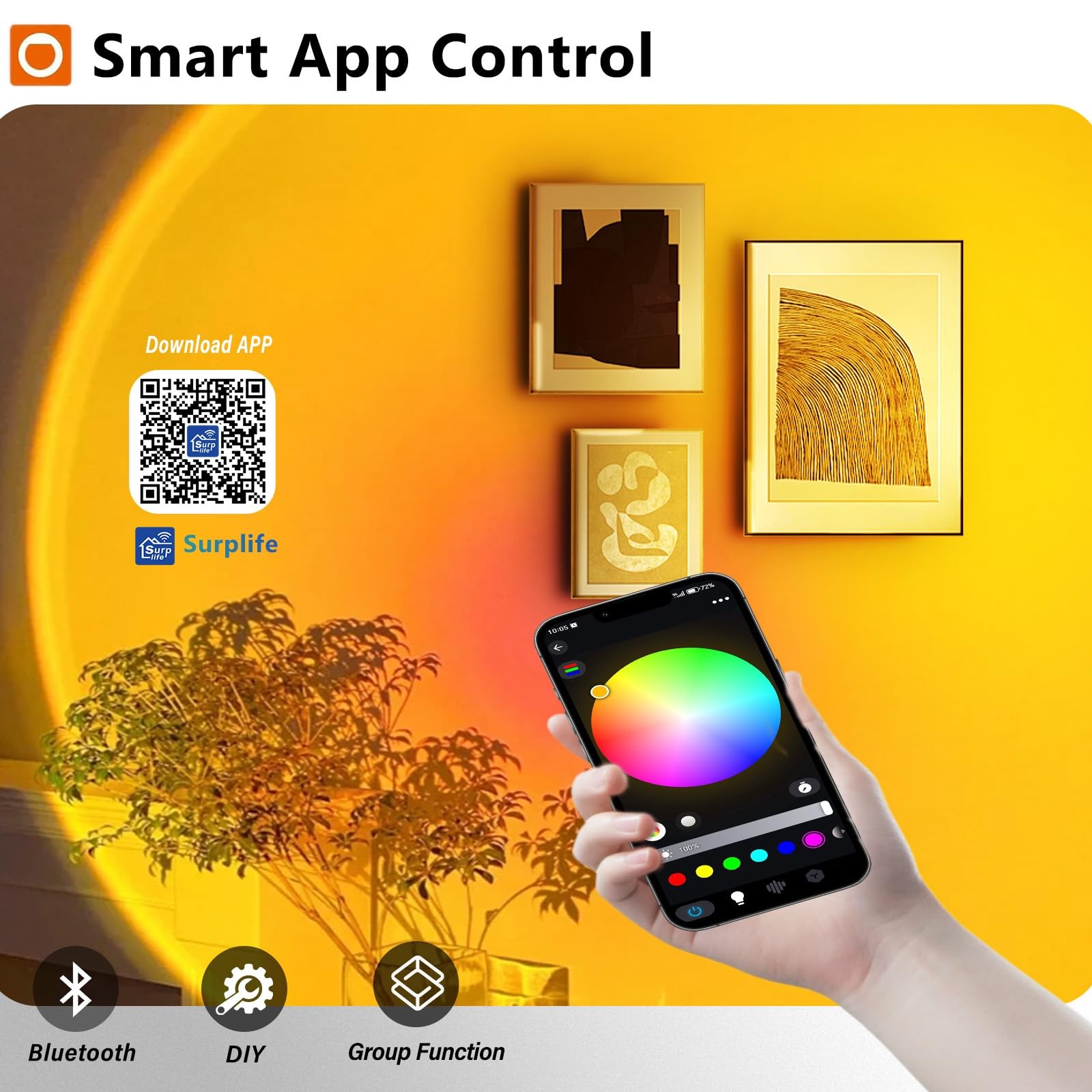 Sunset Lamp with App Control – 360° Rotatable Multicolor Sunset Projector, 16...