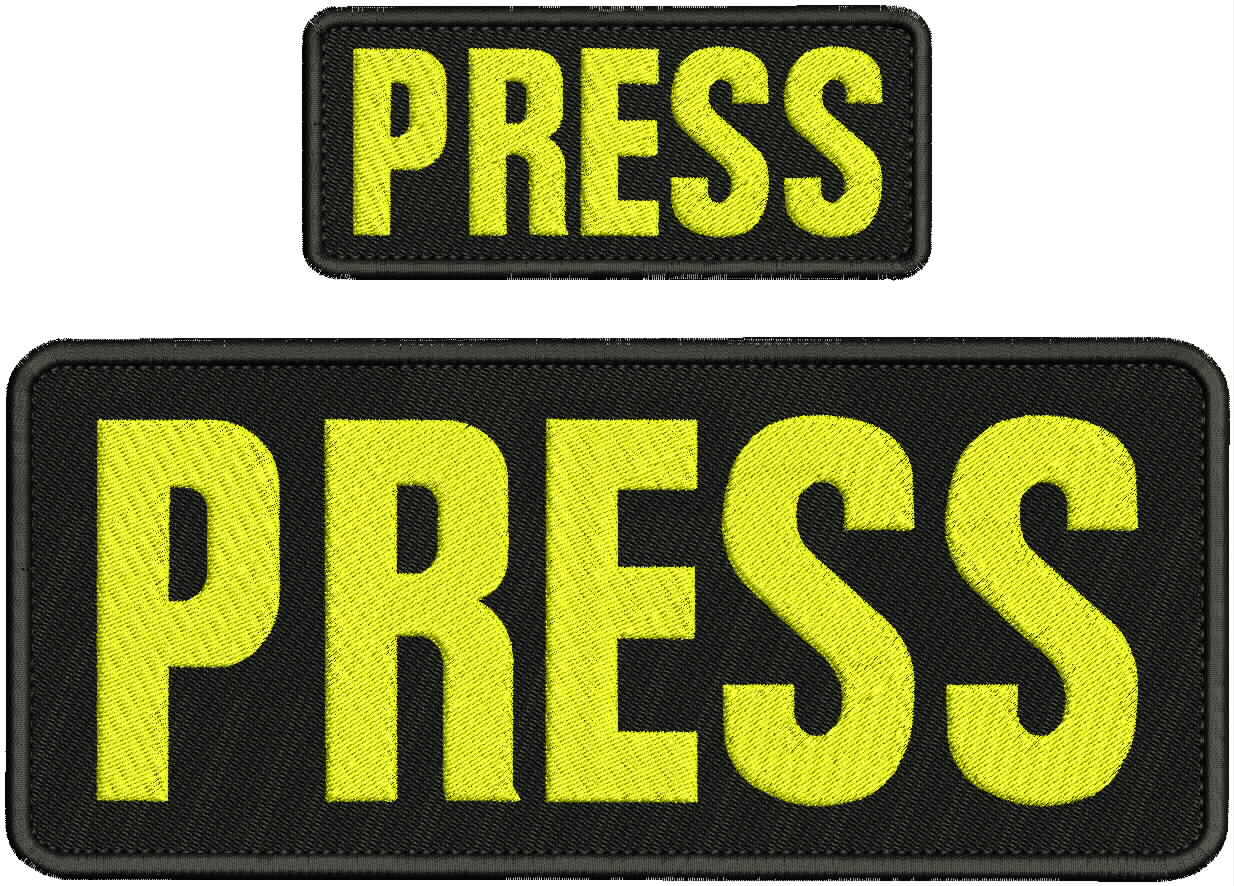 PRESS EMBROIDERY PATCH 4X10 AND 2X5 SEW ON BACK BLK/YELLOW