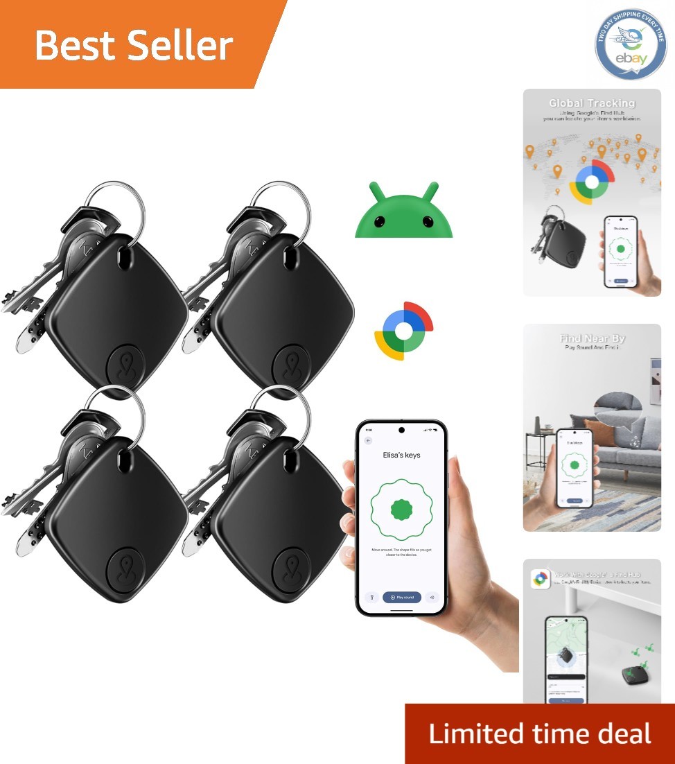 Smart Tracker Tags for Android Phones - 4 Pack with Real-Time Location Updates