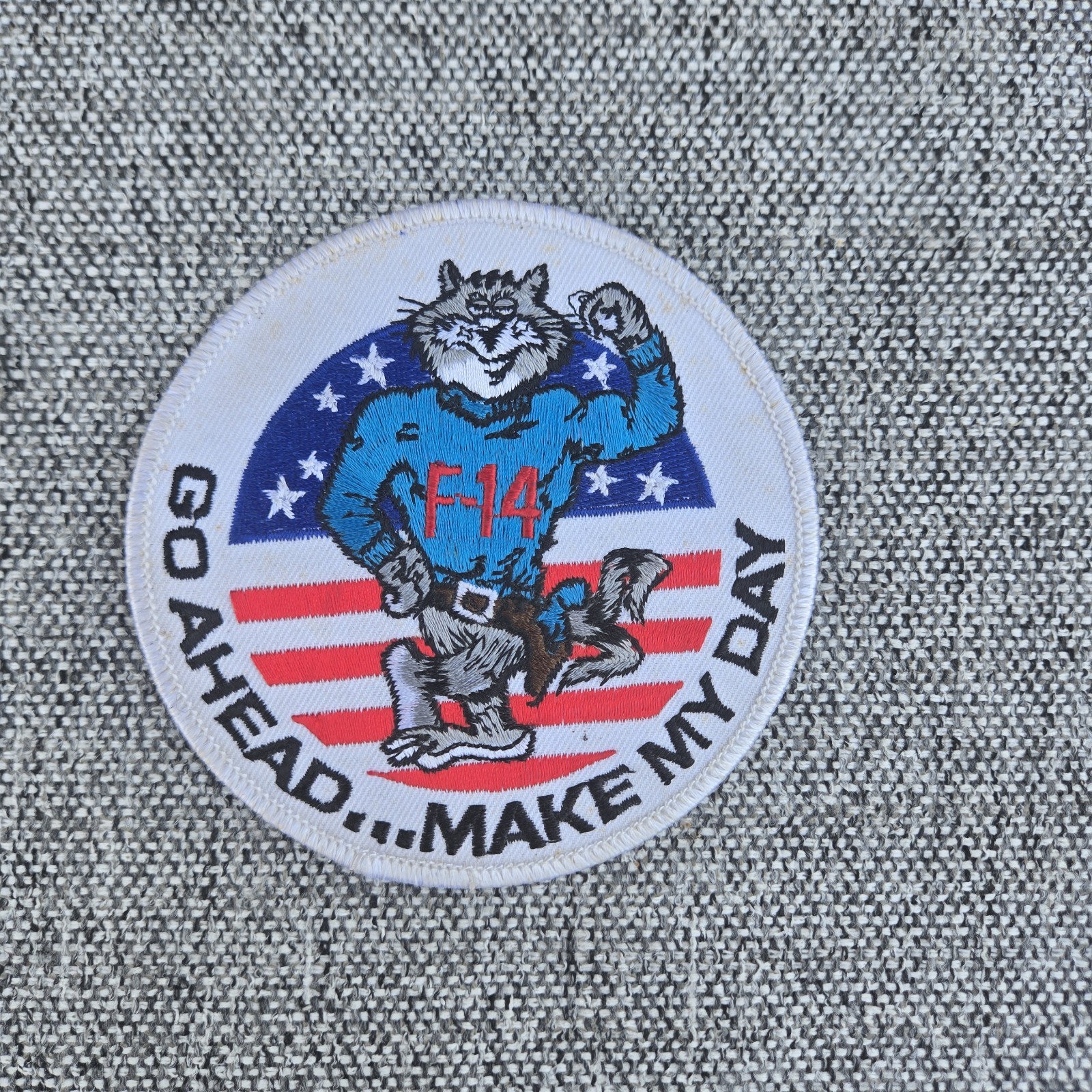 F-14 TOM CAT Fighter Airplane GO AHEAD MAKE MY DAY Navy Patch 4" Original VTG