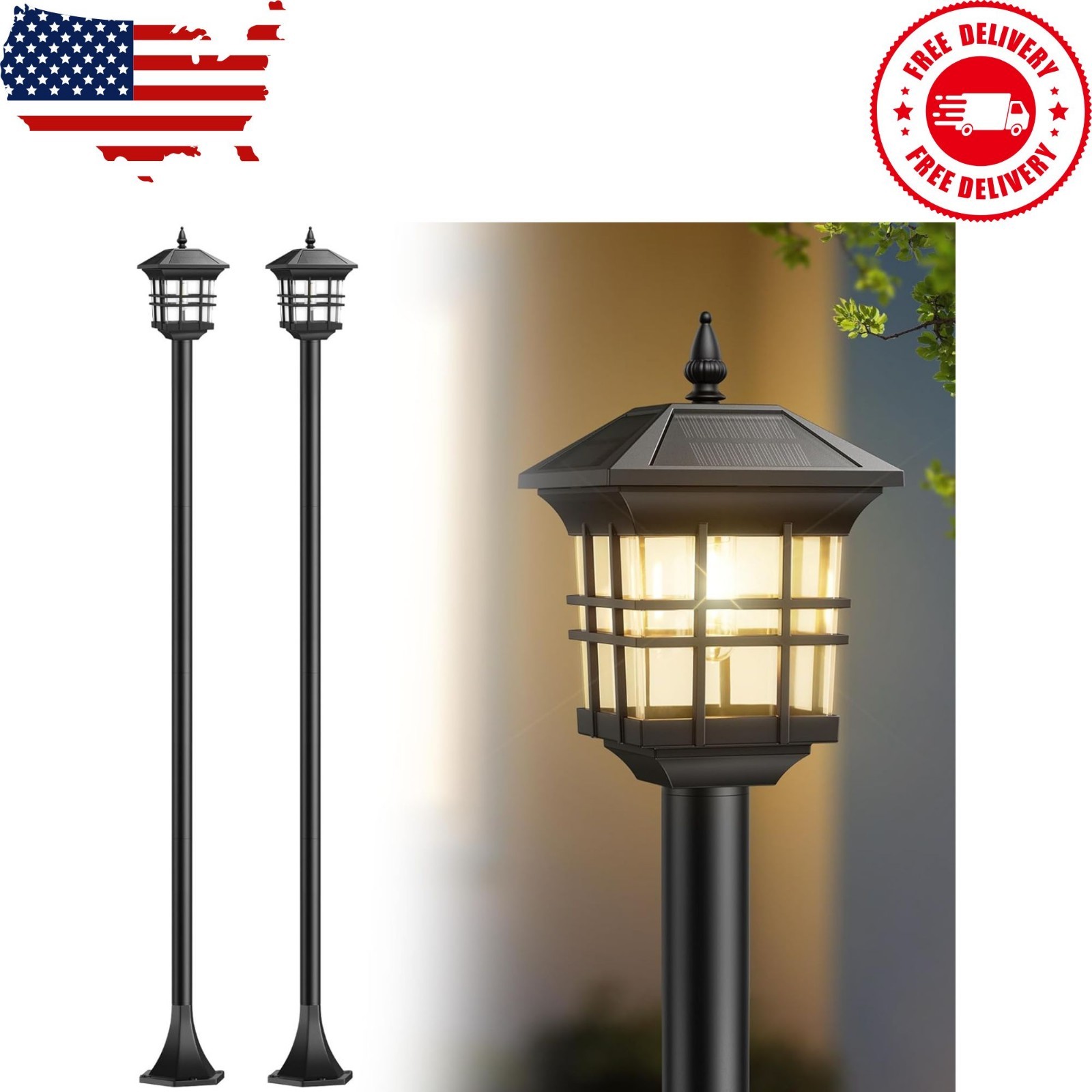 78 Solar Lamp Post Light Outdoor 2 Pack, Black Waterproof Post Solar Street L...